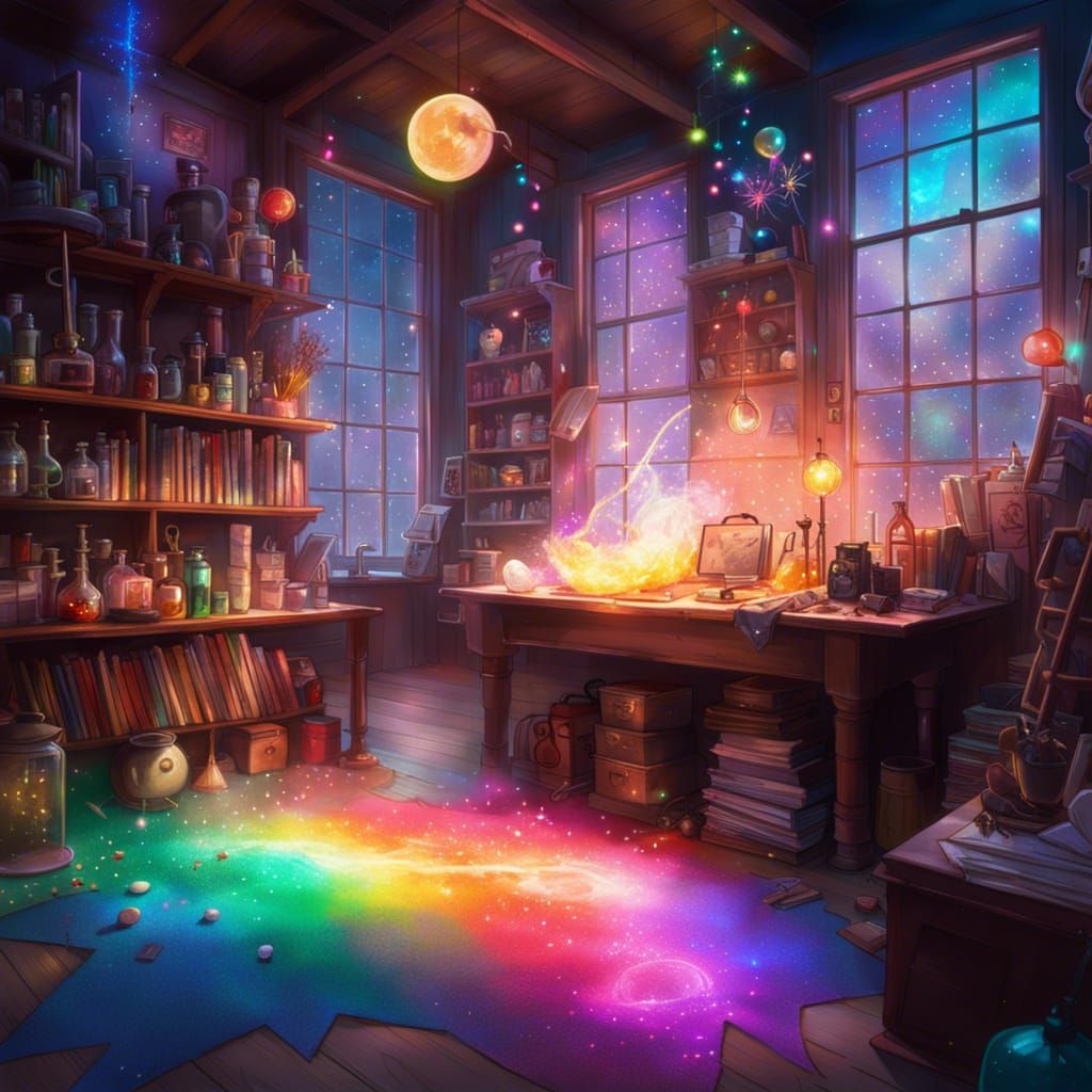 Magic Wizard's Room with Rainbow Particles
