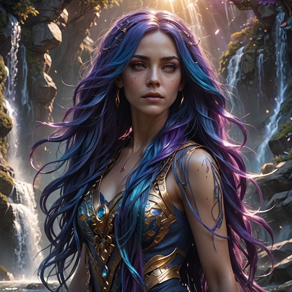 Fantasy Woman with Flowing Hair: Digital Art Nouveau