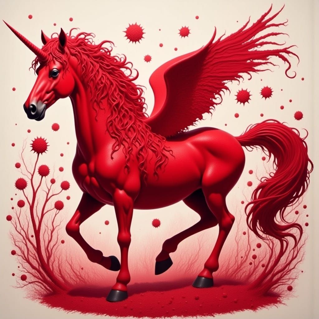 Majestic Red Unicorn in Crimson Crown Style