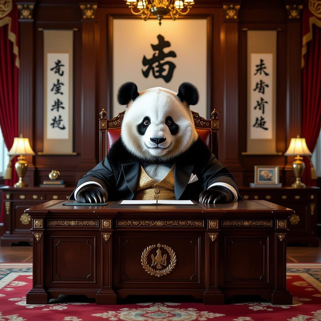Panda President in Luxurious Chinese Office