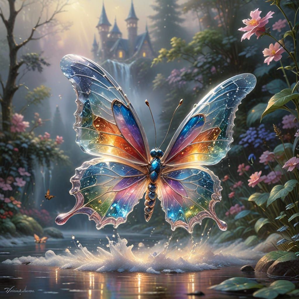 Shimmering Crystal Butterfly in Rainbow Light