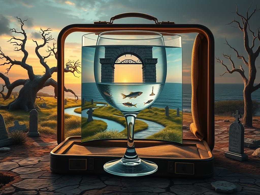 Mysterious Fantasy Landscape with Enchanted Wine Glass