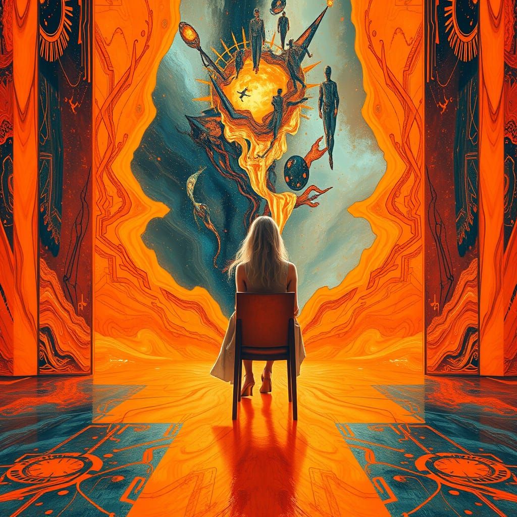 Abstract Surrealism: Woman Before Screen in Digital Art