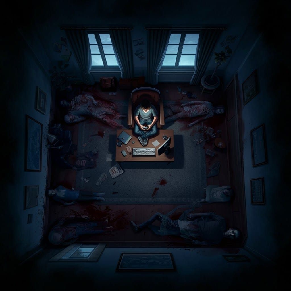 Eerie Gaming Scene in Dimly Lit Home
