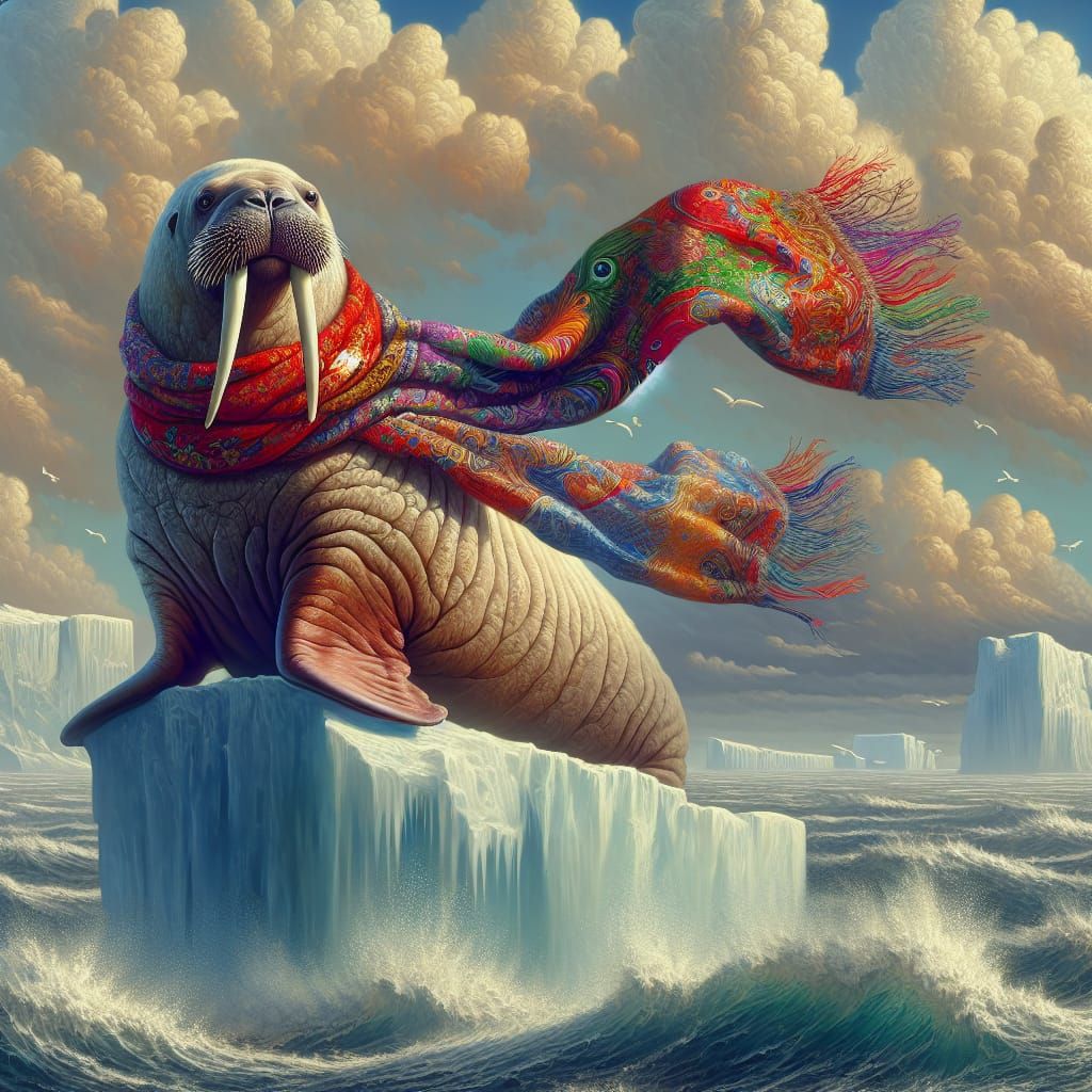 Walrus in 19th Century Oil Painting Style, 8K Digital Art
