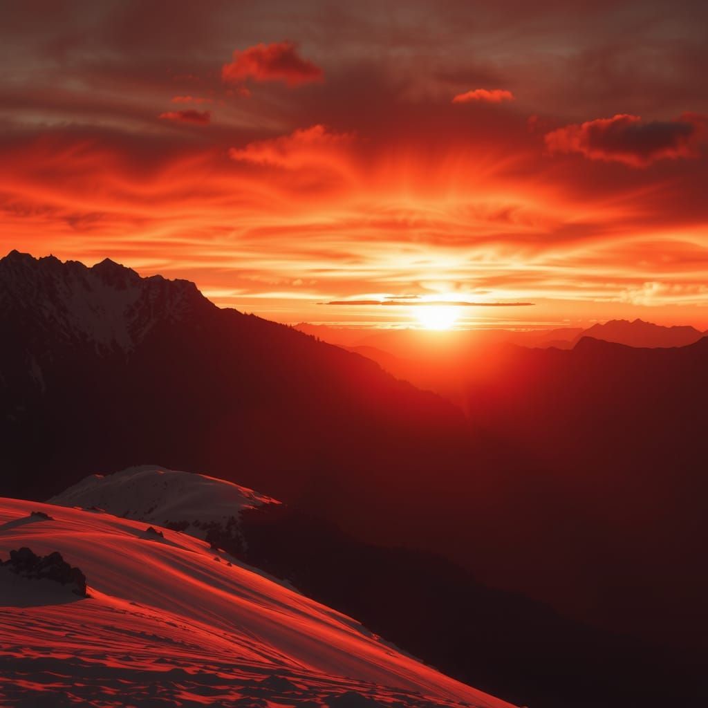 Orange Monochromatic Sunset Over Mountains