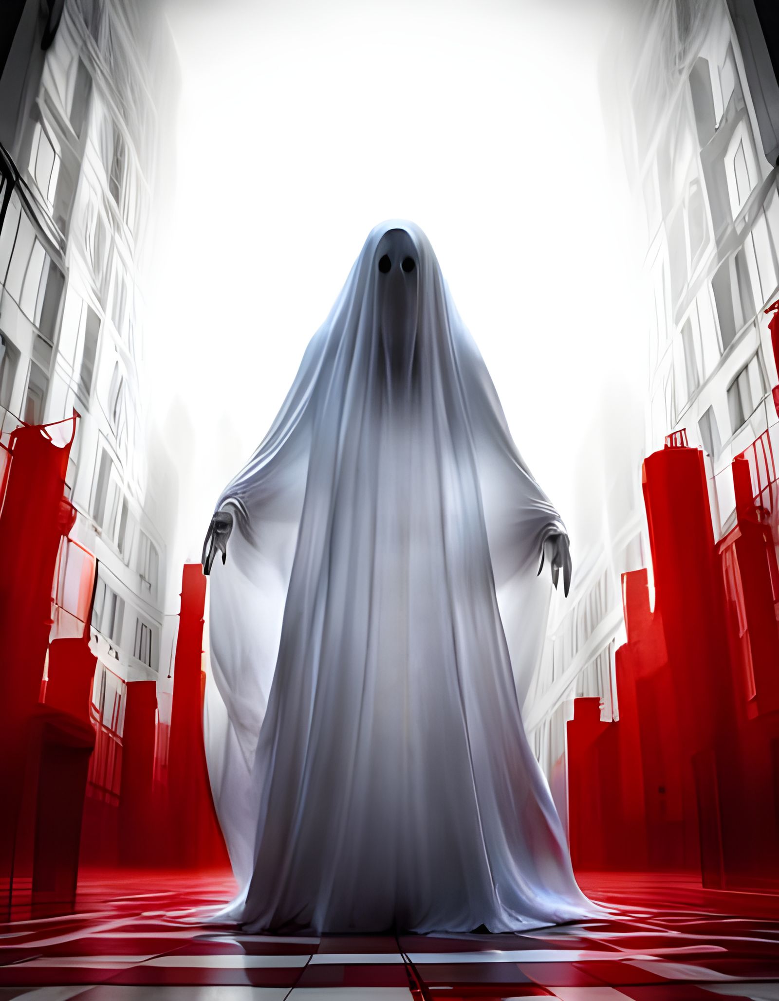 Ghost in White Sheet with Red Eyes