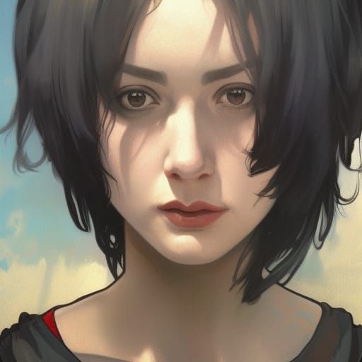 Ruined City Portrait: Woman with Short Black Hair