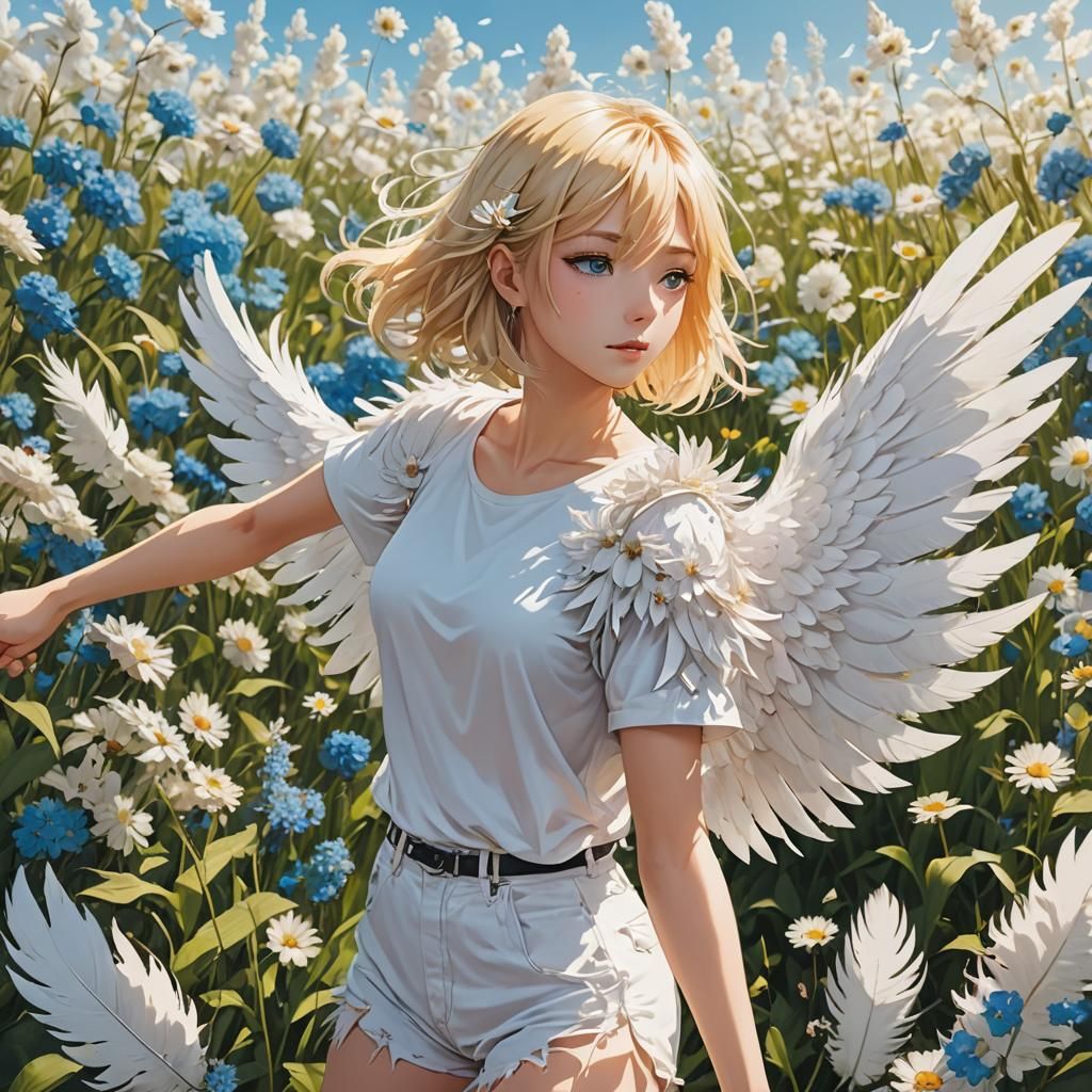 Anime Girl with Flower Wings Portrait