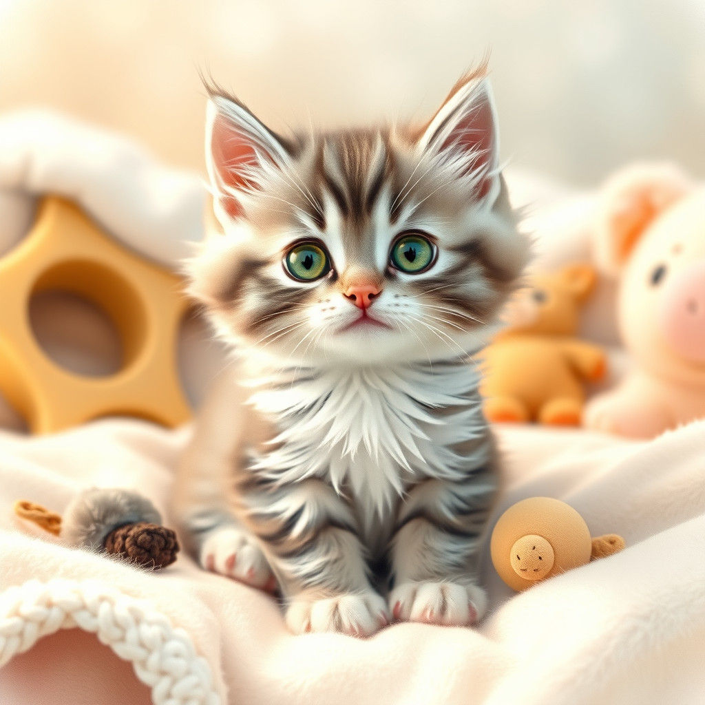 Whimsical Kitten in Sentimental Watercolor Style