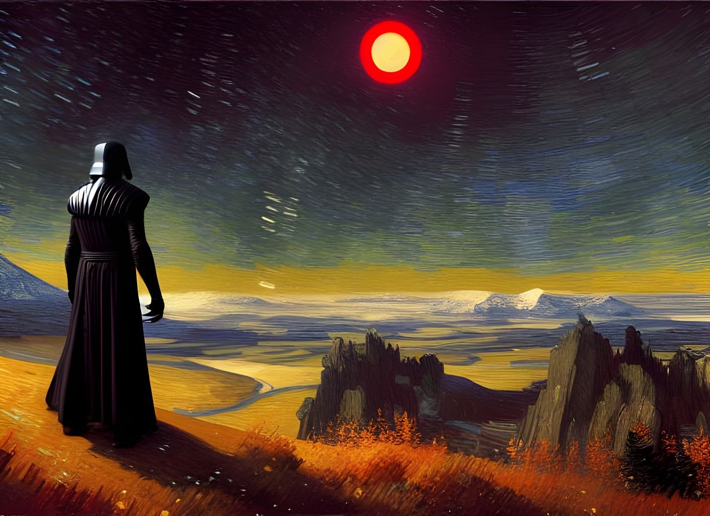 Kylo Ren Under Two Moons: Oil Painting Masterpiece