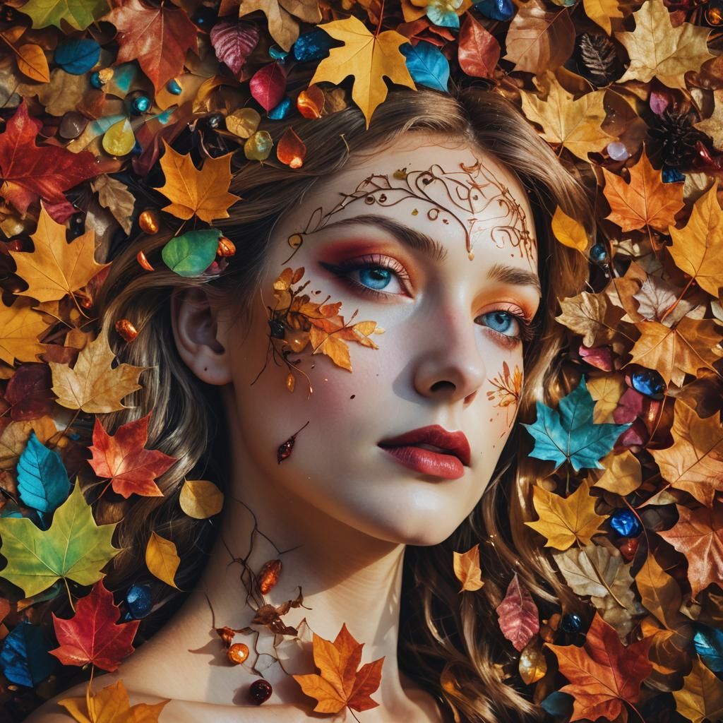 Dreamer Surrounded by Autumn Leaves in Surreal Photo