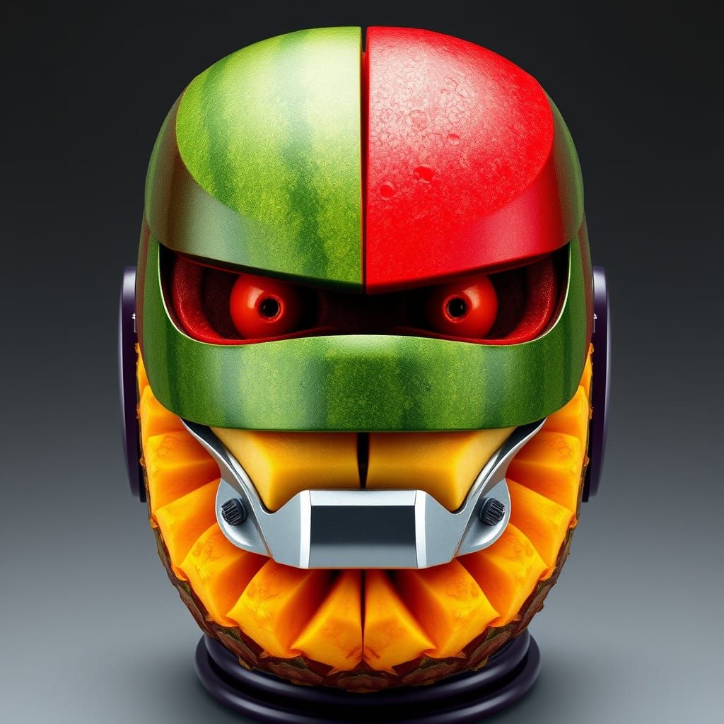 Stoic RoboCop with Carved Fruit