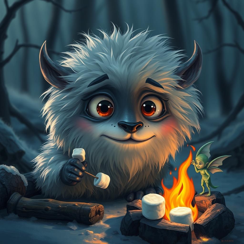 Fluffy Creature Toasts Marshmallows in Frozen Tundra