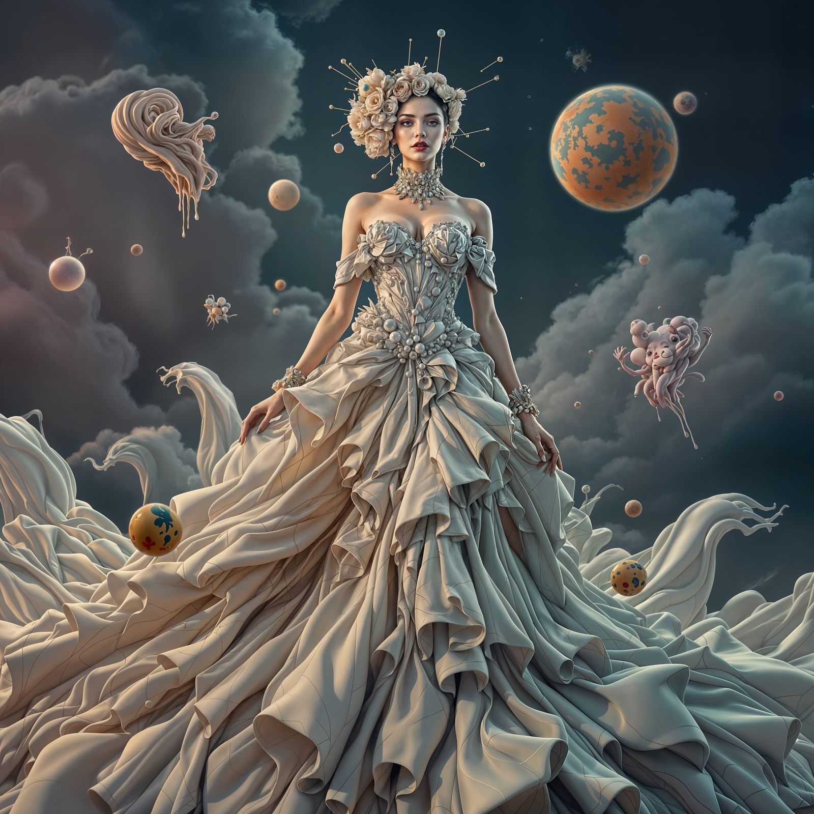 Surreal Fashion Model in Haute Couture Dream