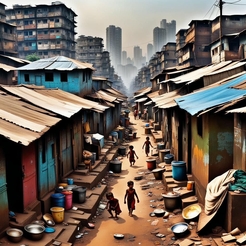 Mumbai Slum Toddlers in Urban Sprawl