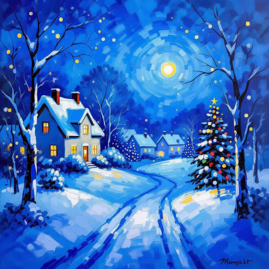 Impressionistic Winter Christmas Scene with Ethereal Glow