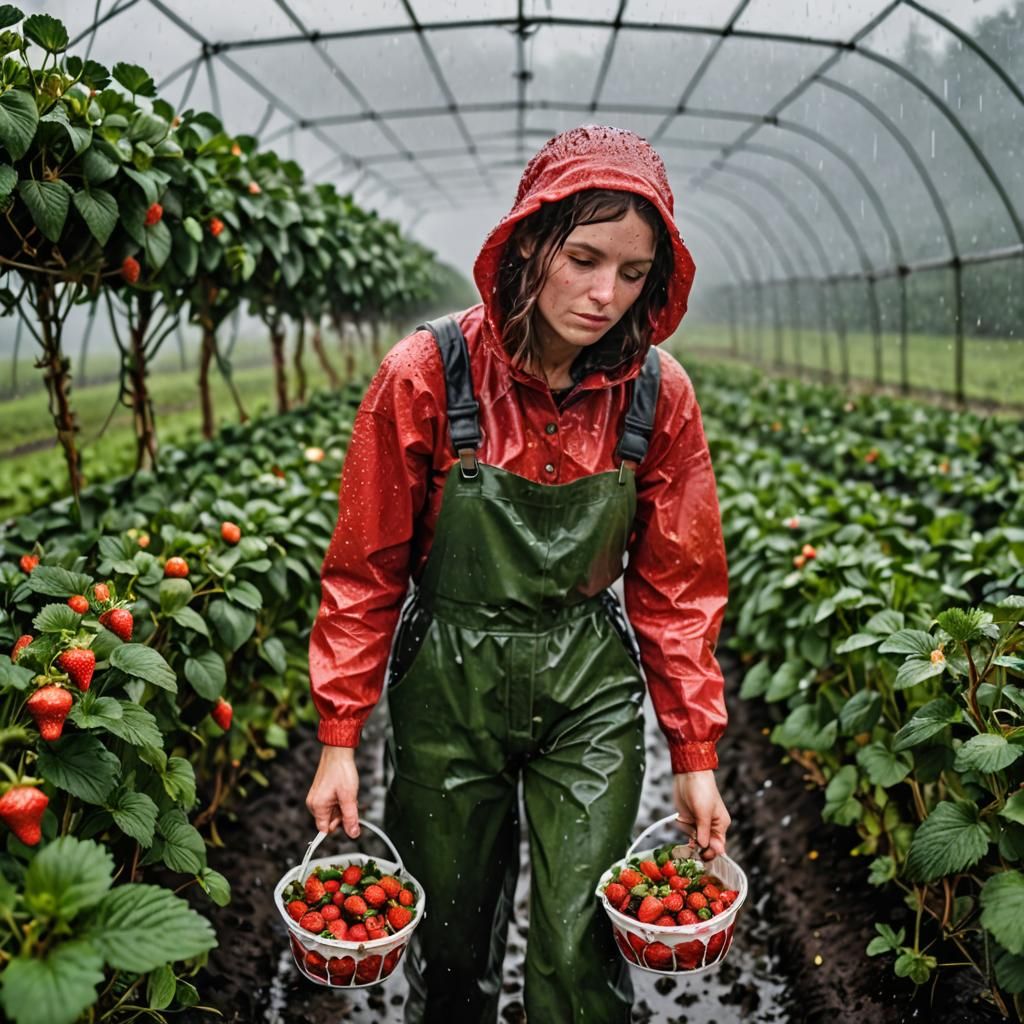 Strawberry Harvest in the Rain