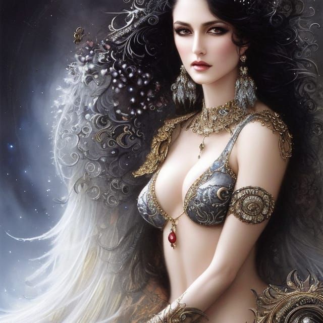 Elegant Dark-Haired Female Portrait in Watercolor Style