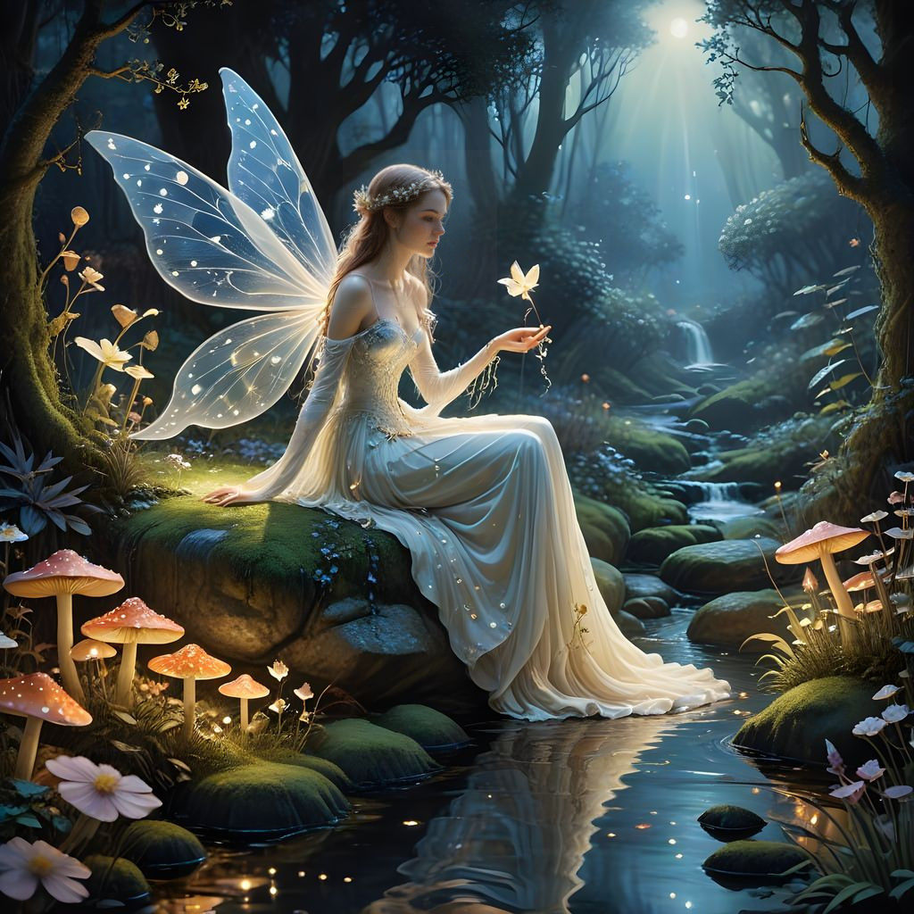 Enchanted Garden Wedding Scene in Whimsical Art Style