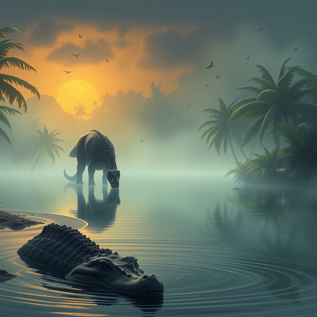 Jurassic Lake Predator in Eerie Prehistoric Scene