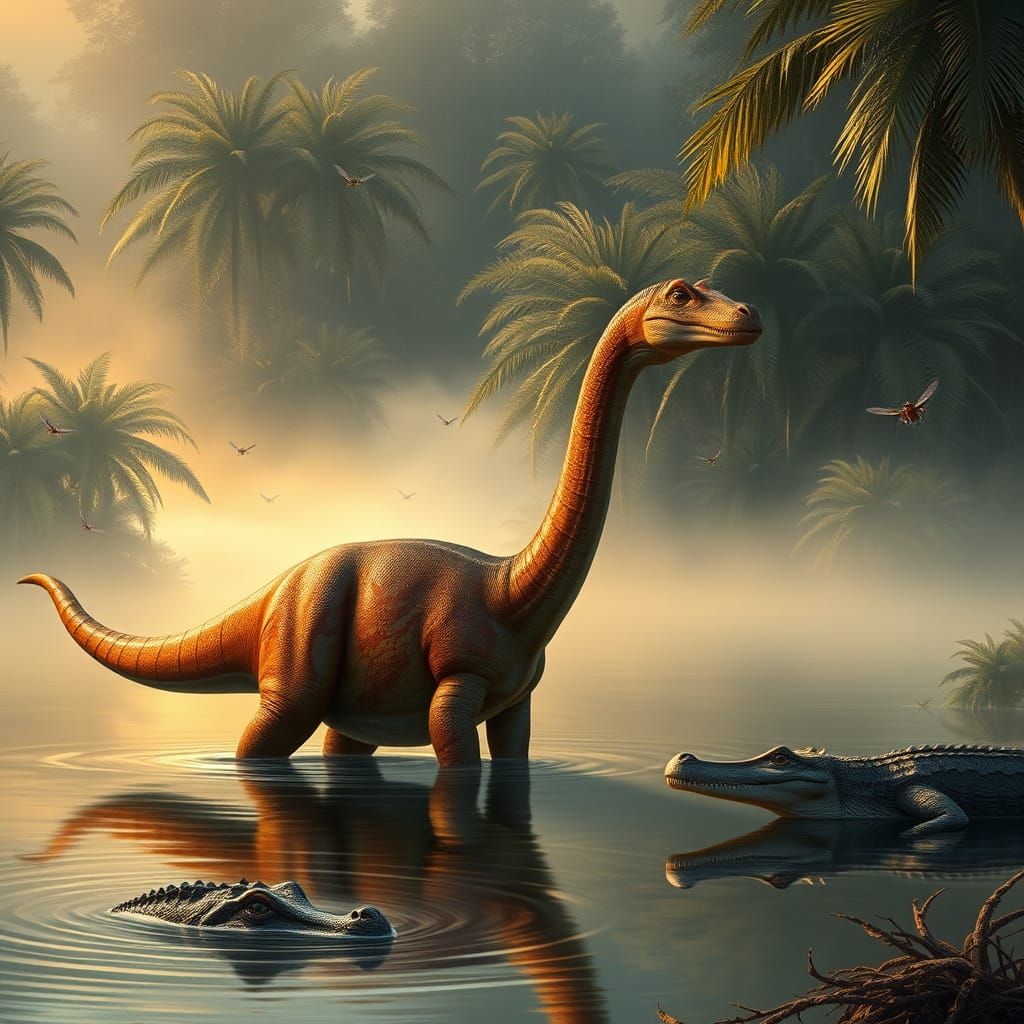 Brontosaurus Drinks at Dawn in the Jurassic Period