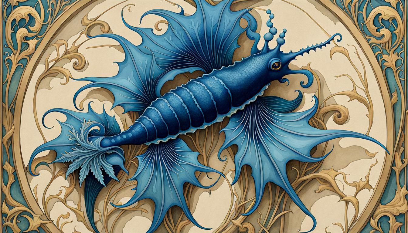 Blue Dragon Sea Slug in Art Nouveau Scherenschnitte
