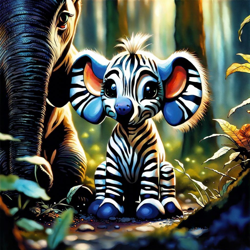 Supercute Zebra-Elephant in Enchanted Forest
