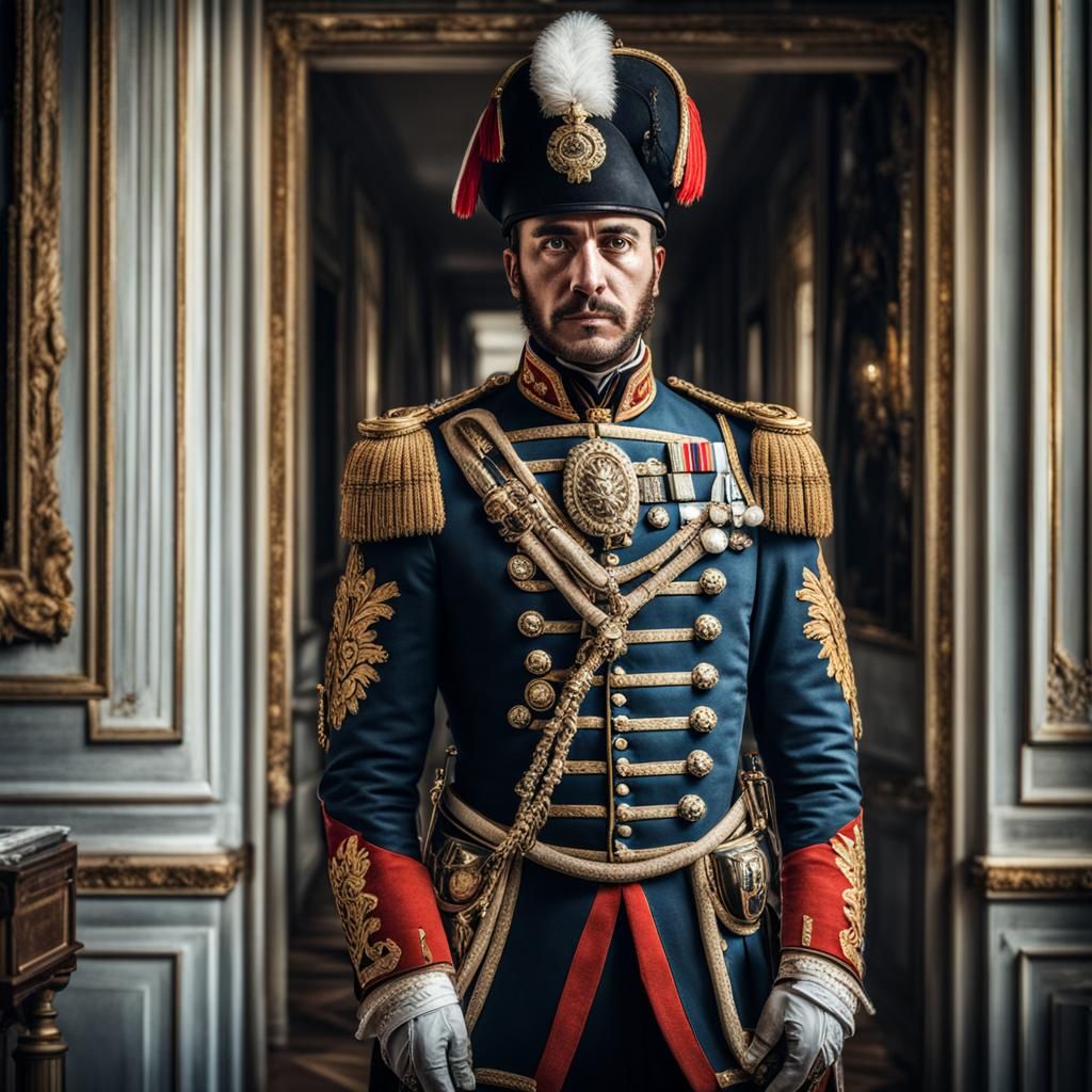 French Hussar Portrait in Full Military Regalia
