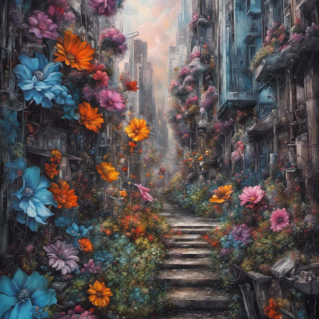 Hyperrealistic Fairy Flowerland: Futuristic Floral City