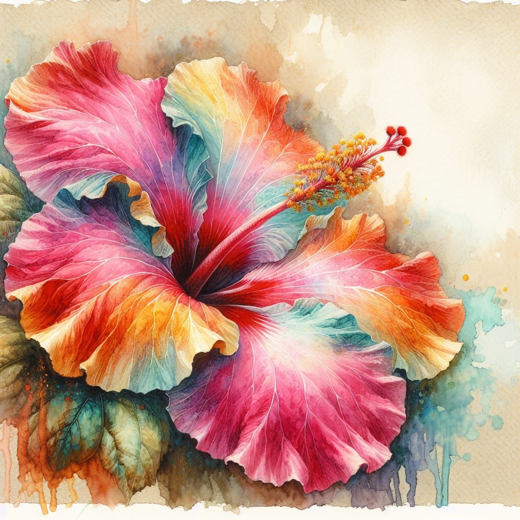 Vibrant Watercolor Hibiscus Flower Painting