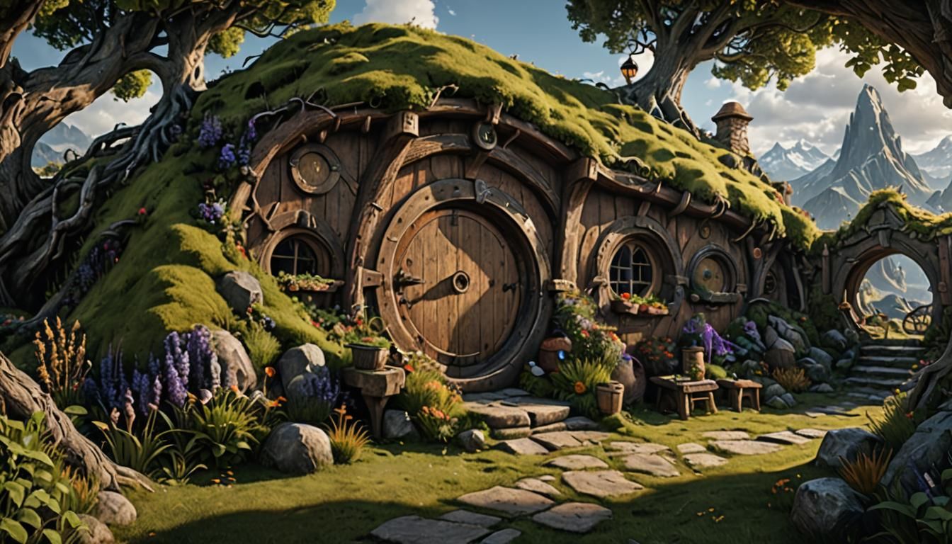 Detailed Hobbit Hole Matte Painting