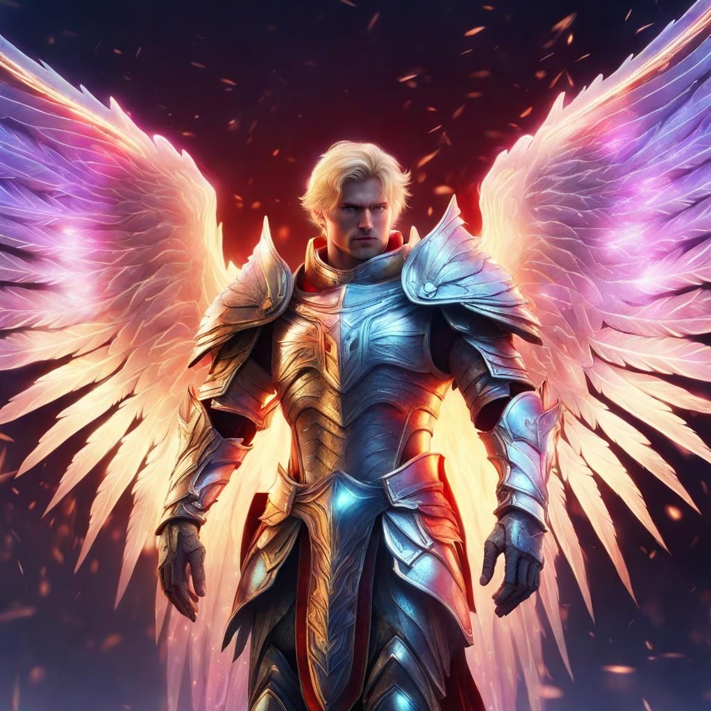 Haloed Angelic Paladin with Ethereal Wings