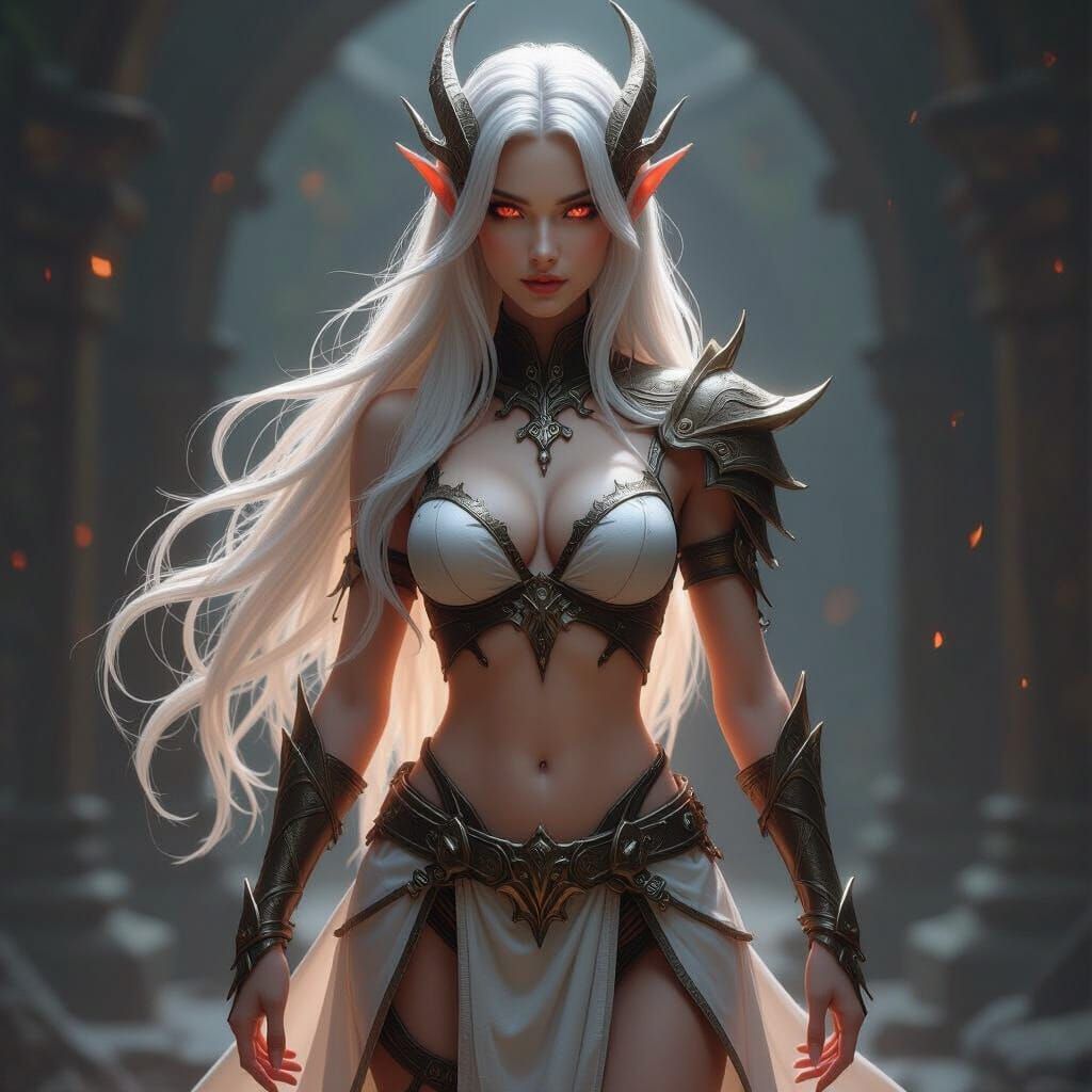 Half-Dragon Woman Warrior in Epic 3D Cinematic Style