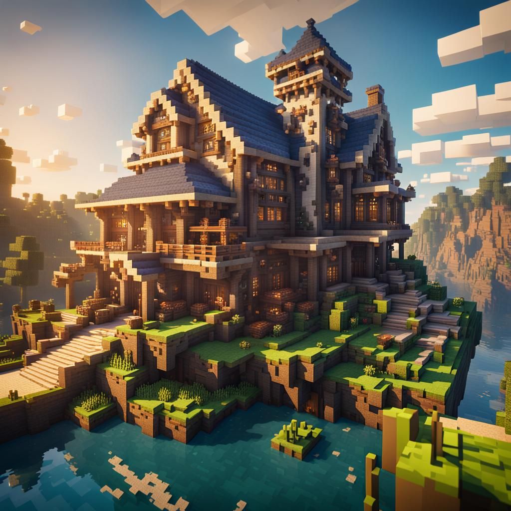 Minecraft Richest House: Detailed Matte Painting