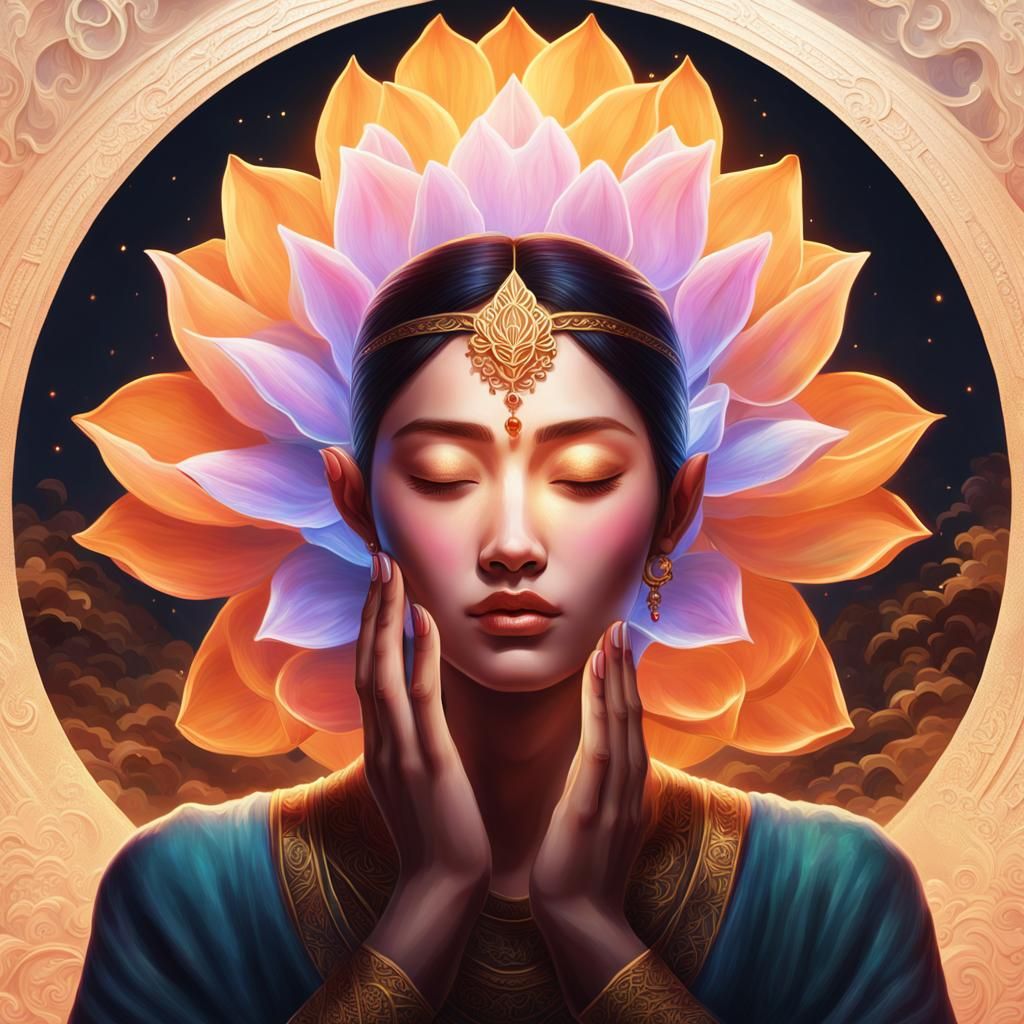 Divine Hand Holding Lotus Flower in Portal