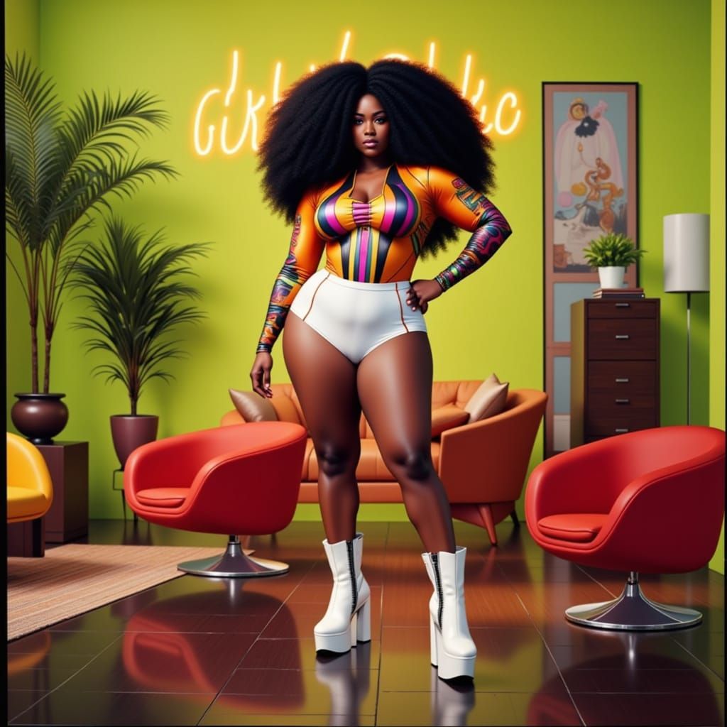 Funky Seventies Woman in Psychedelic Dreamscape