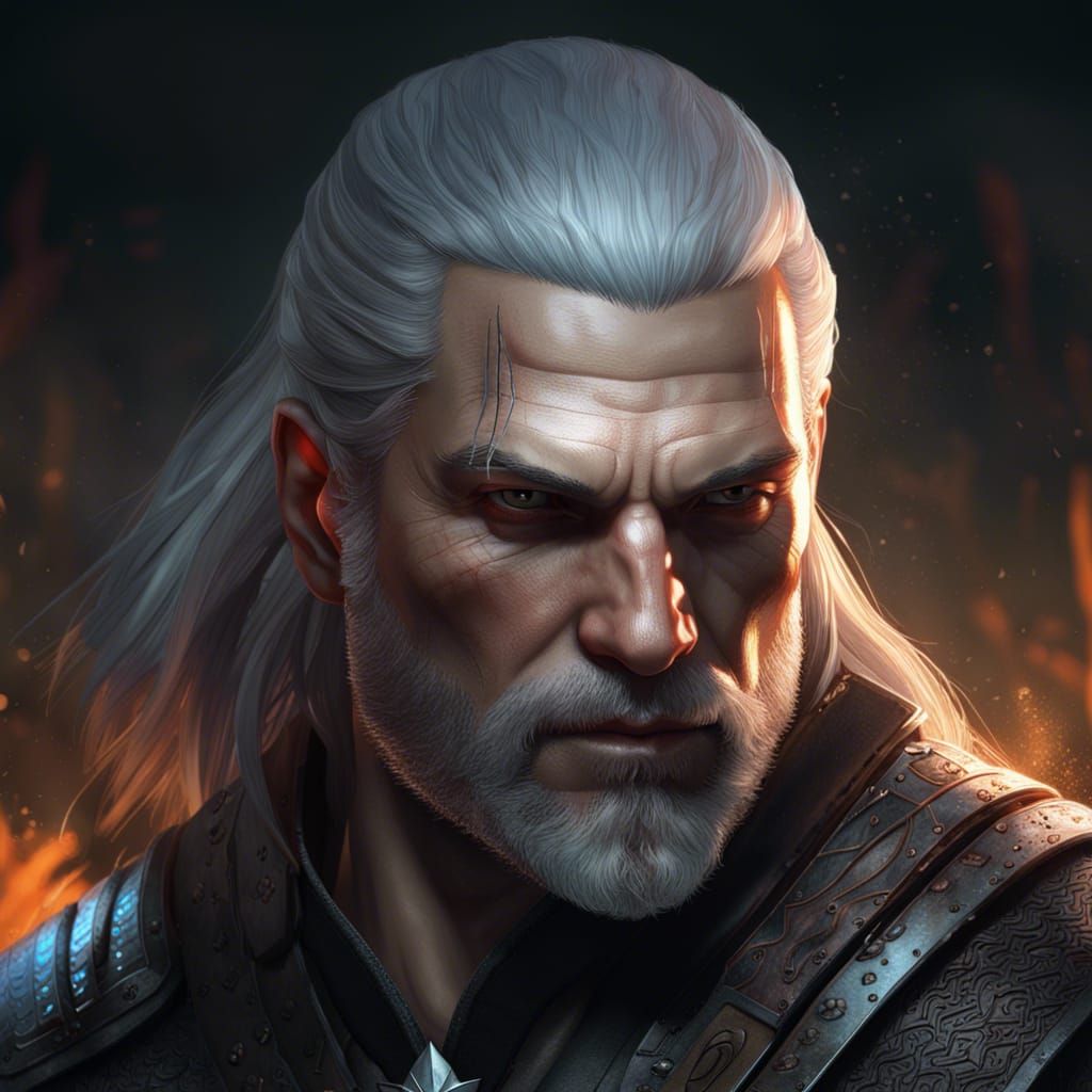 Geralt Witcher Portrait in Hyperdetailed Art Style