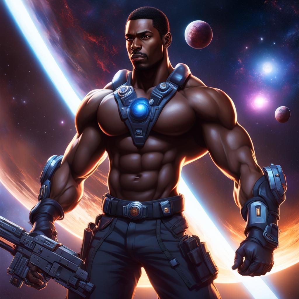 Shirtless Men in Space with Blueberries: Dark Fantasy Art