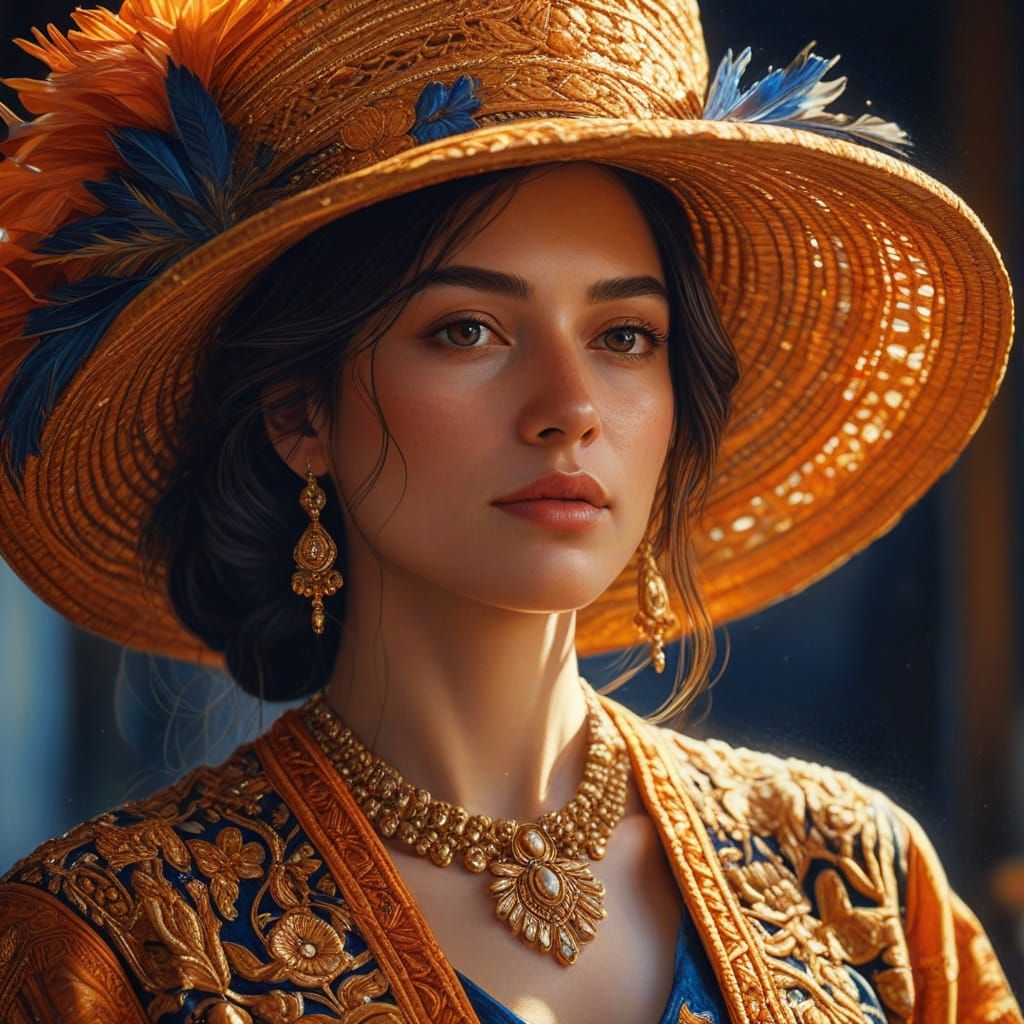 Hyper-Realistic Oil Painting of Woman in Gold Light