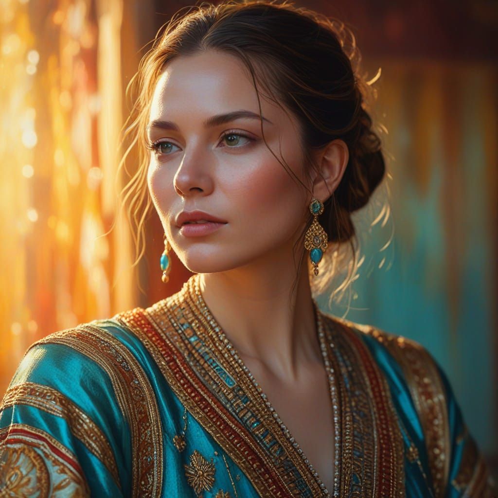 Hyper-Realistic Oil Painting of Woman in Crimson