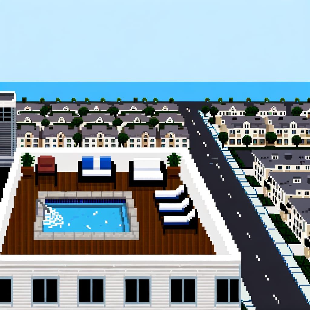 8-Bit Pixel Art Skyscraper Rooftop Ode to Luxury