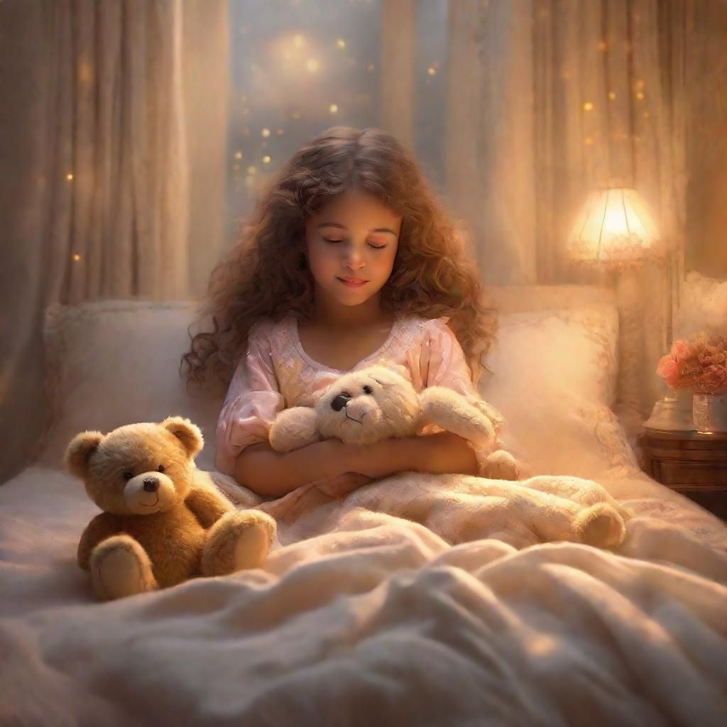Girl and Teddy Bear in Dreamy Fantasy Art