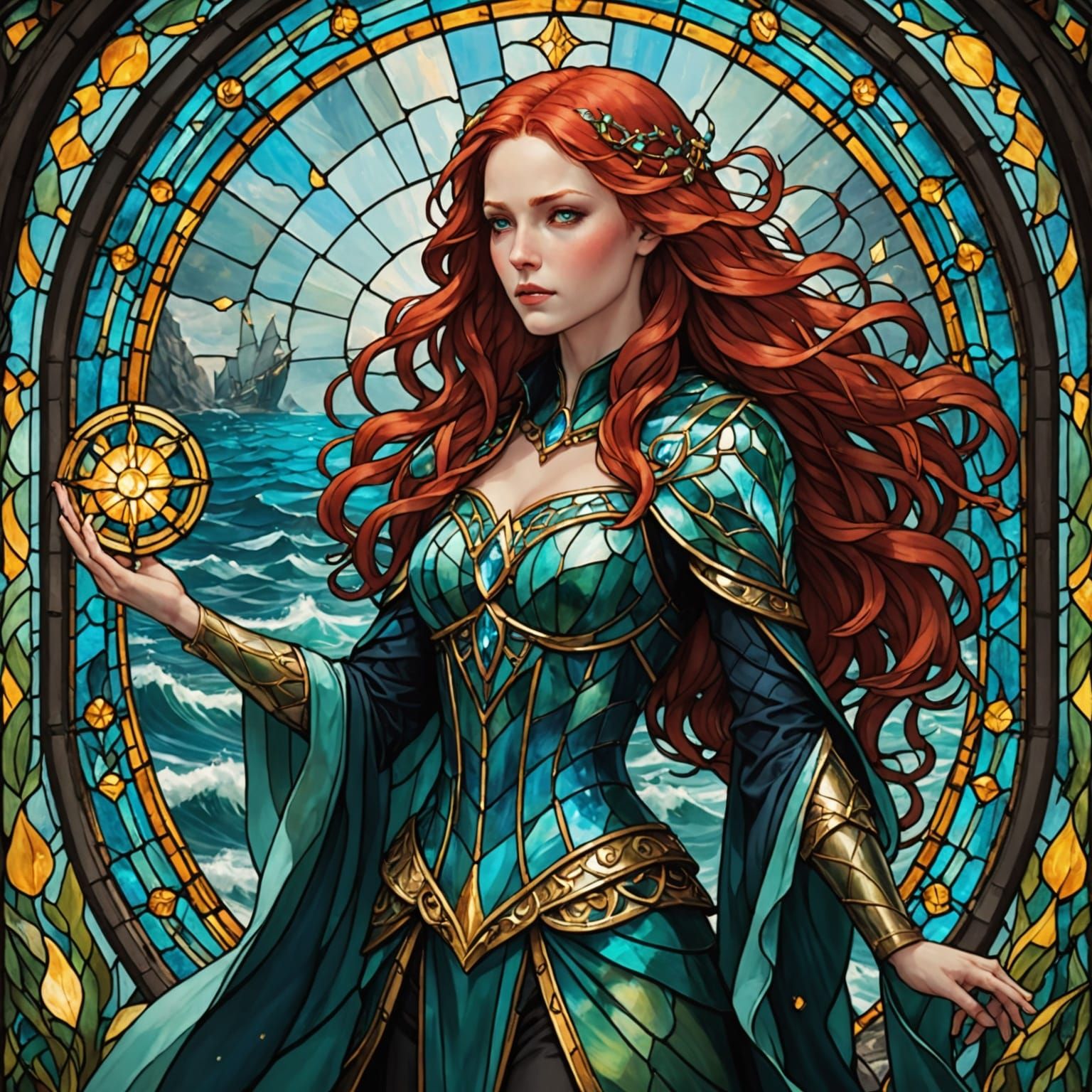 Stained Glass Goddess of the Sea Protects the Light