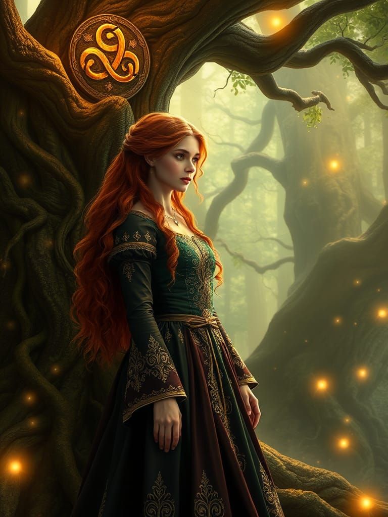 Enchanted Celtic Woman in Mystical Forest