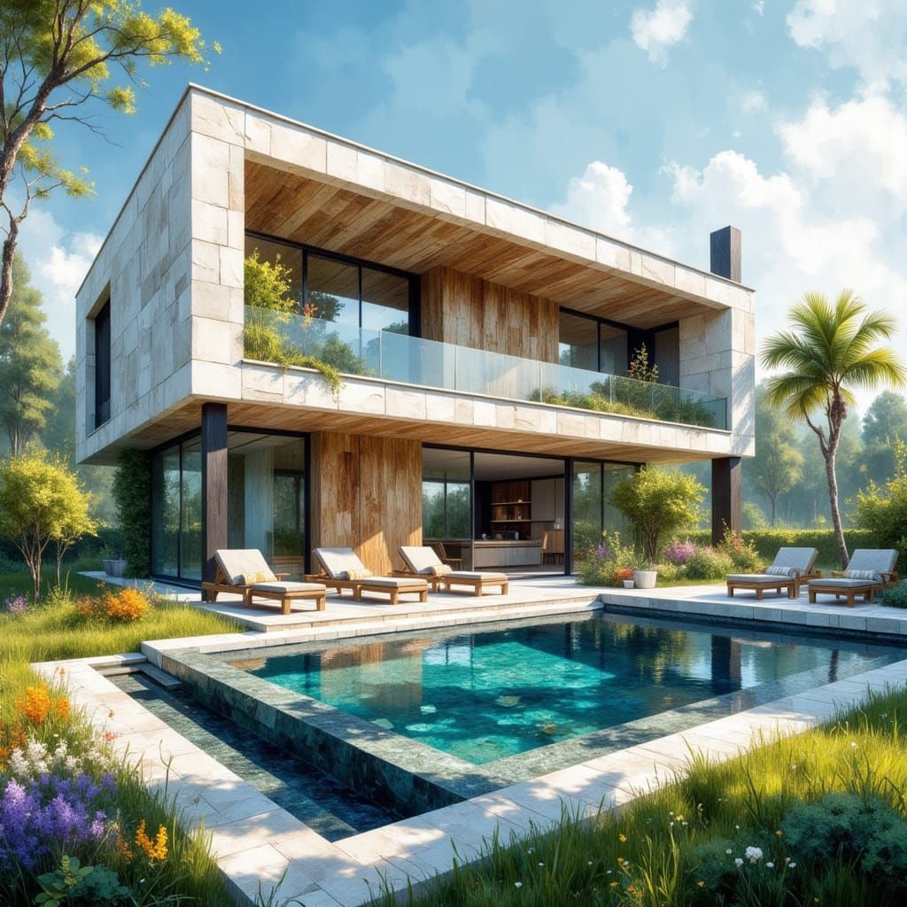 Modern House with Orchard and Pool