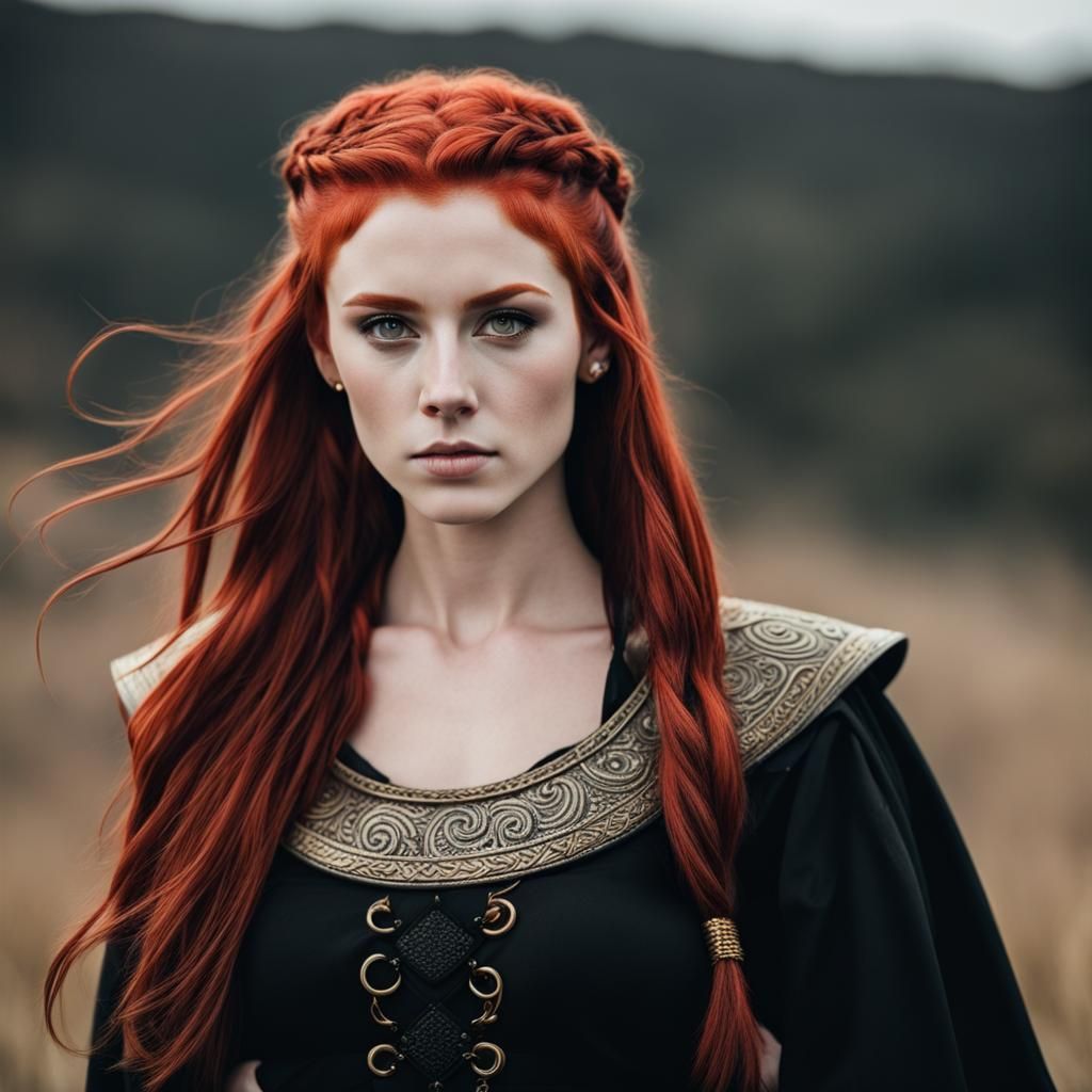 Viking Woman with Red Hair and Golden Eyes
