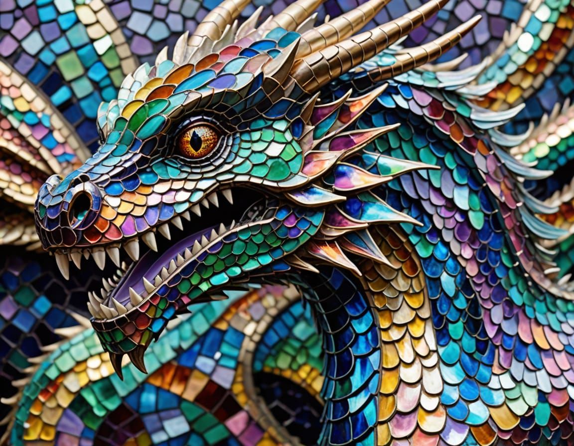 Luxurious Iridescent Dragon in Roman Mosaic Style