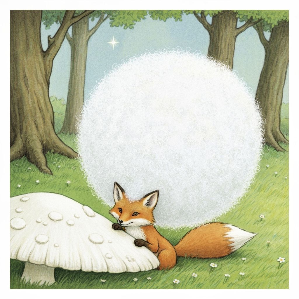 Whimsical Fox with Dandelion Hair in Enchanted Forest
