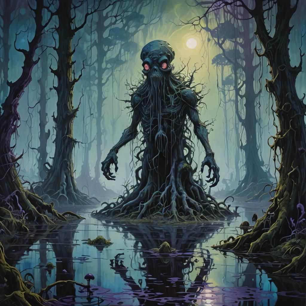 Eerie Swamp Creature in Pastel Oil Painting